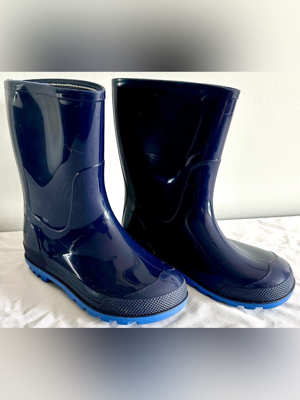 Kids Rain Boots Size 9-10 Blue Waterproof Rubber Pull-On Boots Unisex